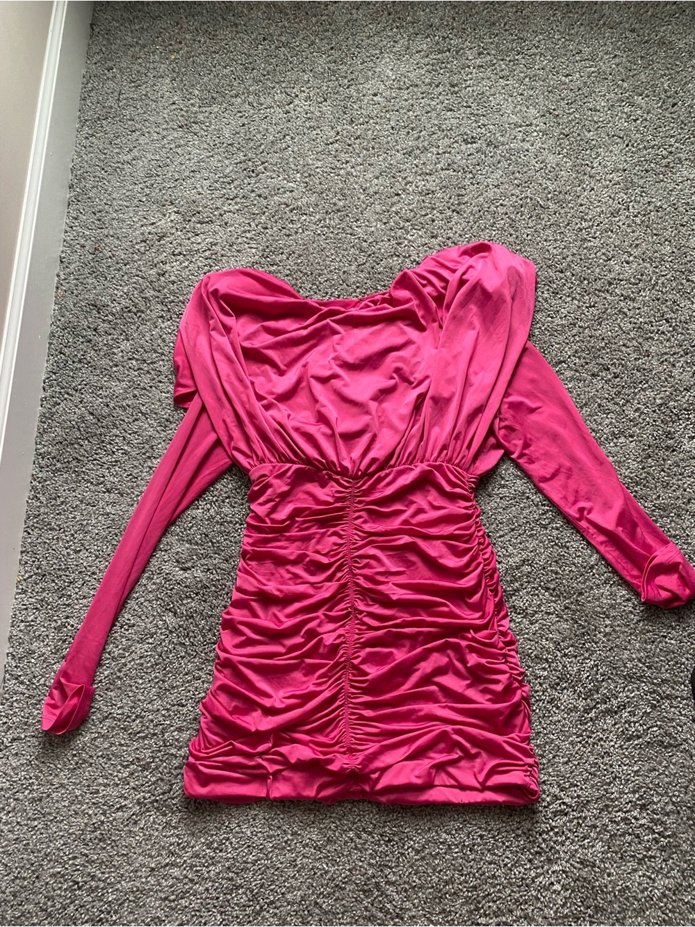 Endless Rose Hot Pink Ruched Long-Sleeve Dress